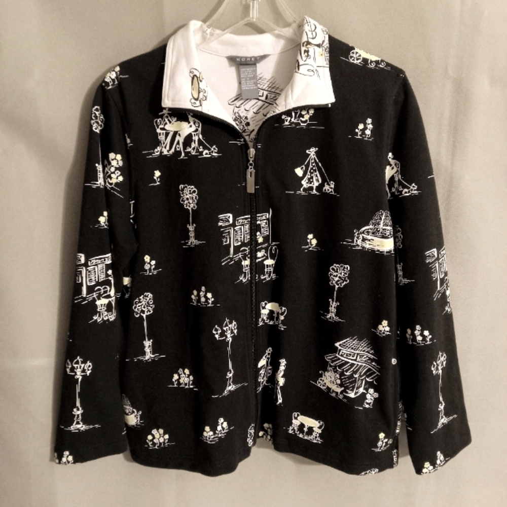 Koret Black & White Parisian Bistro/Cafe Design Lightweight Jacket Wms Sz Small